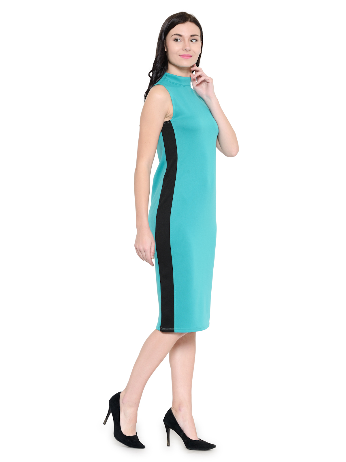 Bodycon Sleevless Turtle Neck Midi Dress